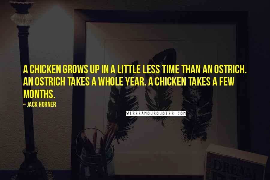 Jack Horner Quotes: A chicken grows up in a little less time than an ostrich. An ostrich takes a whole year. A chicken takes a few months.