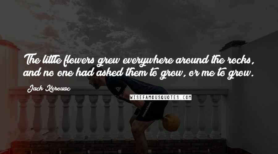 Jack Kerouac Quotes: The little flowers grew everywhere around the rocks, and no one had asked them to grow, or me to grow.