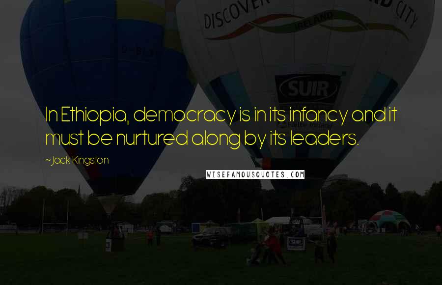 Jack Kingston Quotes: In Ethiopia, democracy is in its infancy and it must be nurtured along by its leaders.