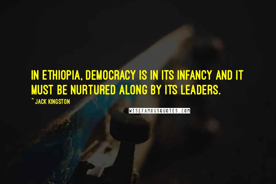 Jack Kingston Quotes: In Ethiopia, democracy is in its infancy and it must be nurtured along by its leaders.