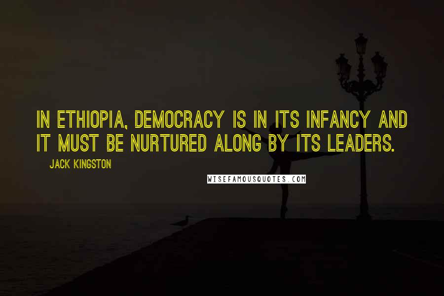 Jack Kingston Quotes: In Ethiopia, democracy is in its infancy and it must be nurtured along by its leaders.