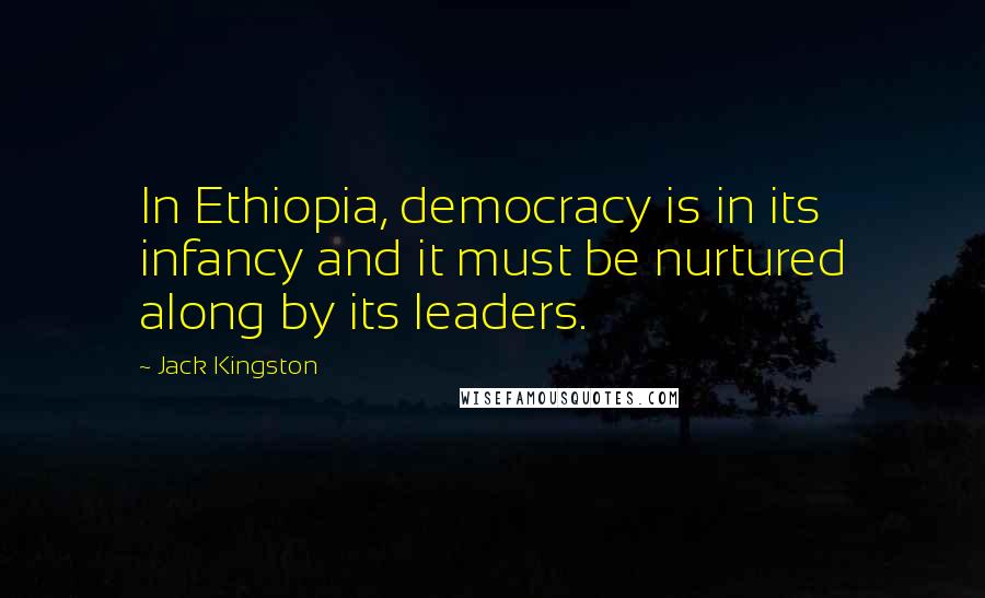 Jack Kingston Quotes: In Ethiopia, democracy is in its infancy and it must be nurtured along by its leaders.