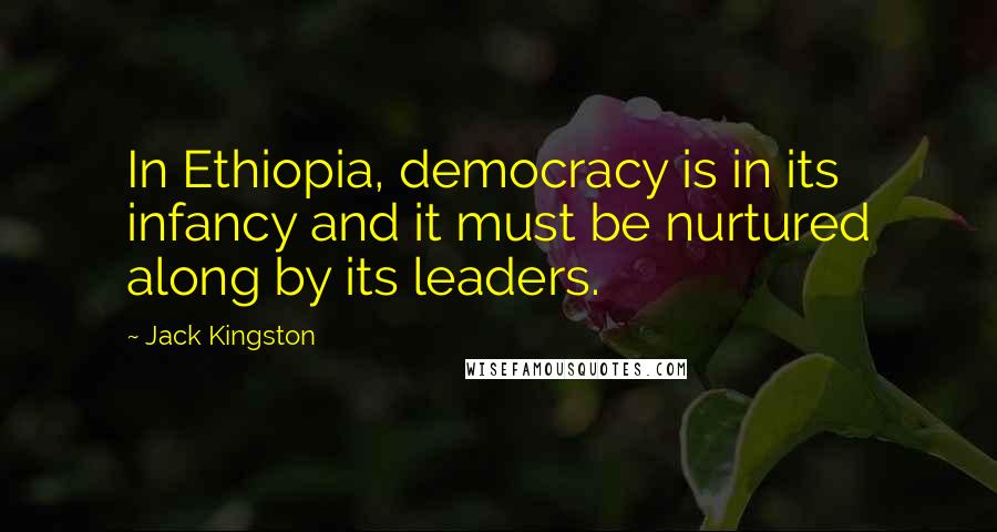 Jack Kingston Quotes: In Ethiopia, democracy is in its infancy and it must be nurtured along by its leaders.