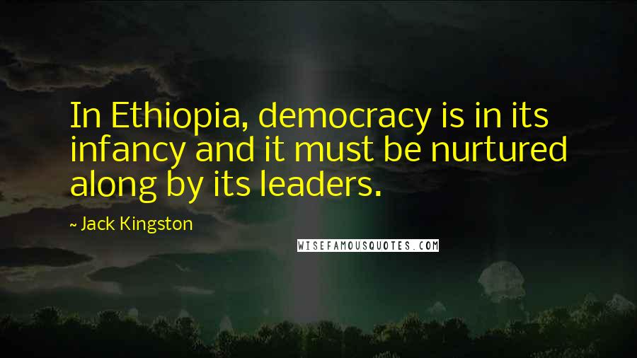 Jack Kingston Quotes: In Ethiopia, democracy is in its infancy and it must be nurtured along by its leaders.