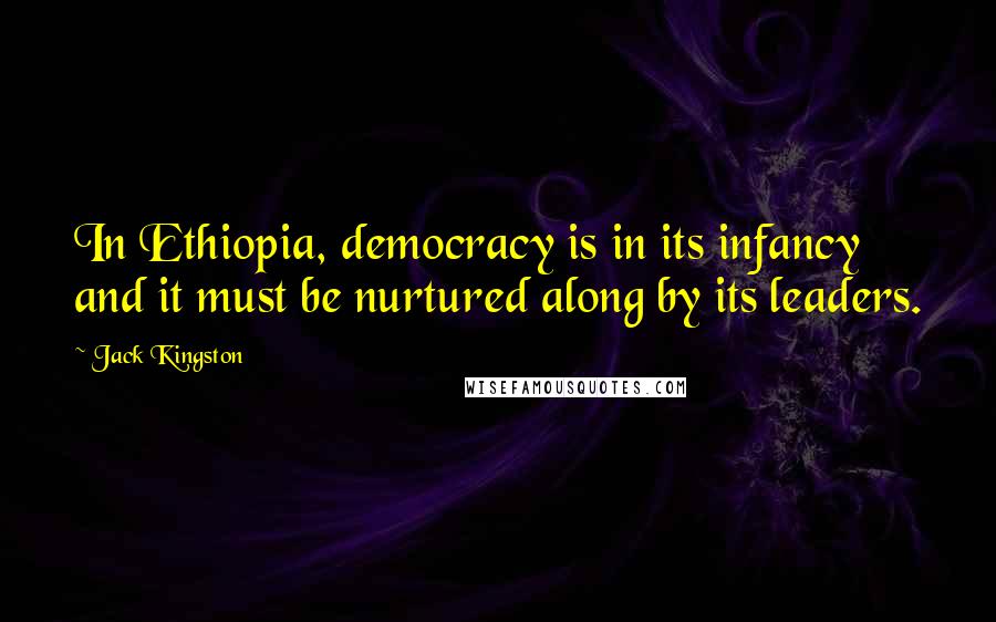 Jack Kingston Quotes: In Ethiopia, democracy is in its infancy and it must be nurtured along by its leaders.