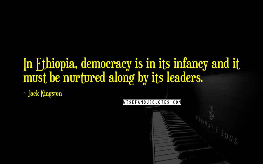 Jack Kingston Quotes: In Ethiopia, democracy is in its infancy and it must be nurtured along by its leaders.