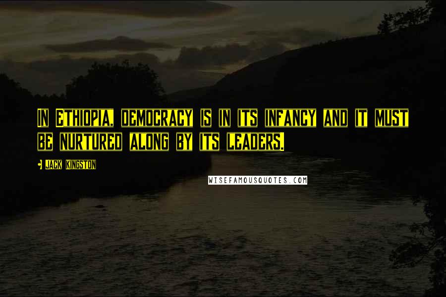 Jack Kingston Quotes: In Ethiopia, democracy is in its infancy and it must be nurtured along by its leaders.