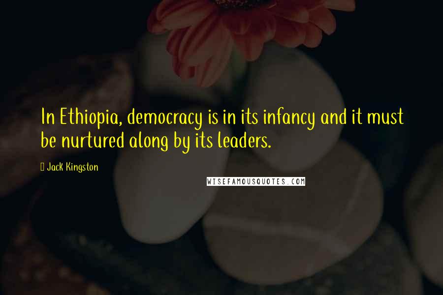 Jack Kingston Quotes: In Ethiopia, democracy is in its infancy and it must be nurtured along by its leaders.