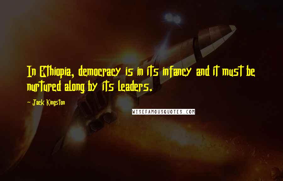 Jack Kingston Quotes: In Ethiopia, democracy is in its infancy and it must be nurtured along by its leaders.