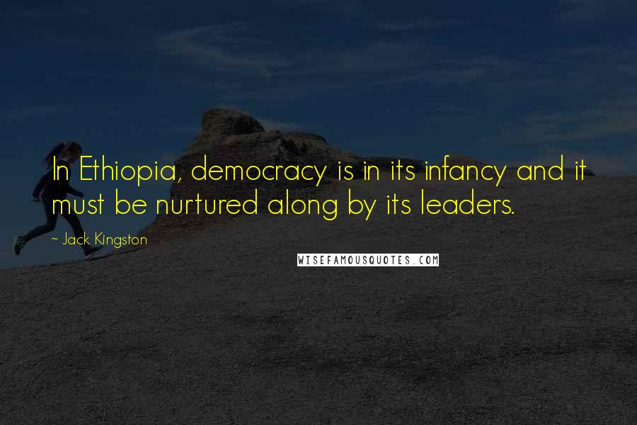 Jack Kingston Quotes: In Ethiopia, democracy is in its infancy and it must be nurtured along by its leaders.