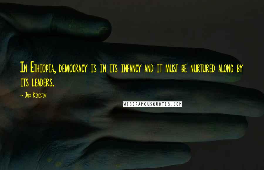 Jack Kingston Quotes: In Ethiopia, democracy is in its infancy and it must be nurtured along by its leaders.