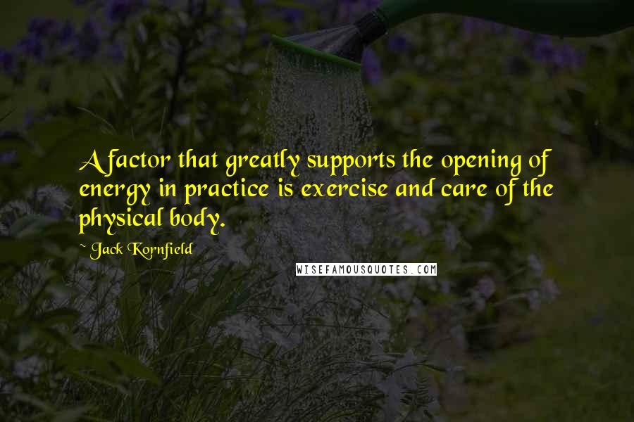 Jack Kornfield Quotes: A factor that greatly supports the opening of energy in practice is exercise and care of the physical body.