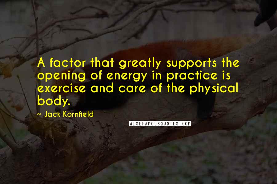 Jack Kornfield Quotes: A factor that greatly supports the opening of energy in practice is exercise and care of the physical body.