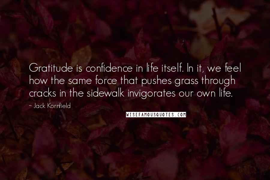 Jack Kornfield Quotes: Gratitude is confidence in life itself. In it, we feel how the same force that pushes grass through cracks in the sidewalk invigorates our own life.