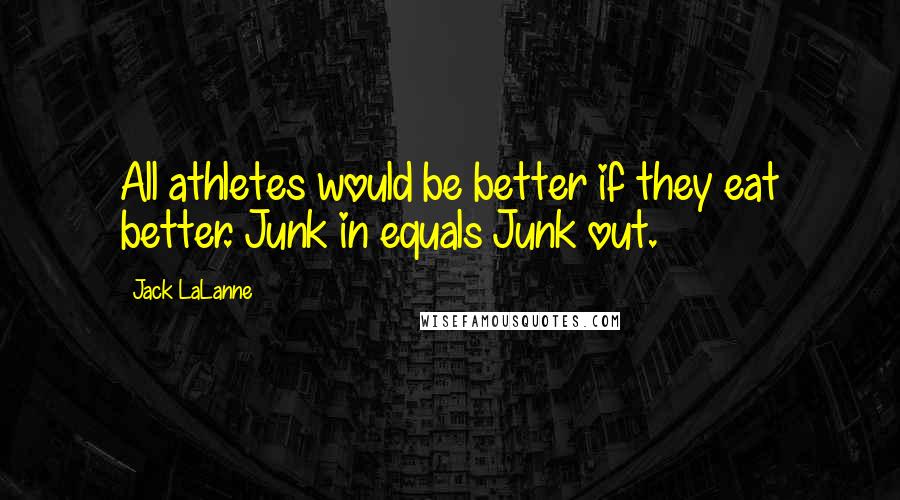 Jack LaLanne Quotes: All athletes would be better if they eat better. Junk in equals Junk out.