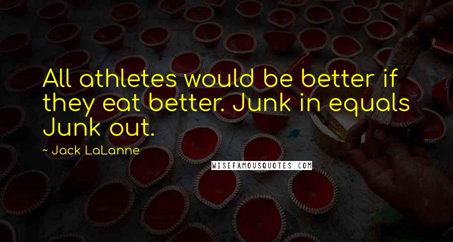 Jack LaLanne Quotes: All athletes would be better if they eat better. Junk in equals Junk out.