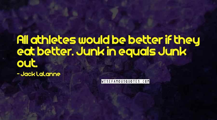 Jack LaLanne Quotes: All athletes would be better if they eat better. Junk in equals Junk out.