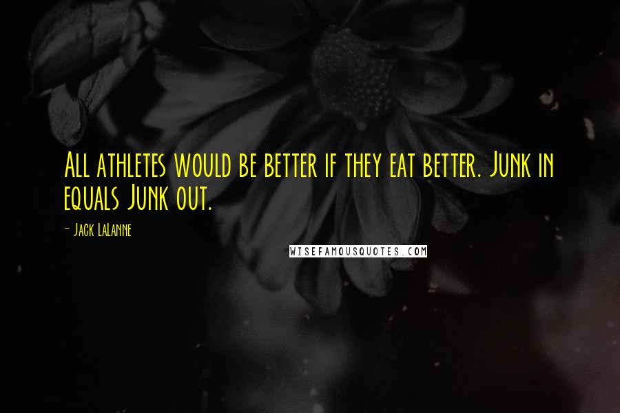 Jack LaLanne Quotes: All athletes would be better if they eat better. Junk in equals Junk out.