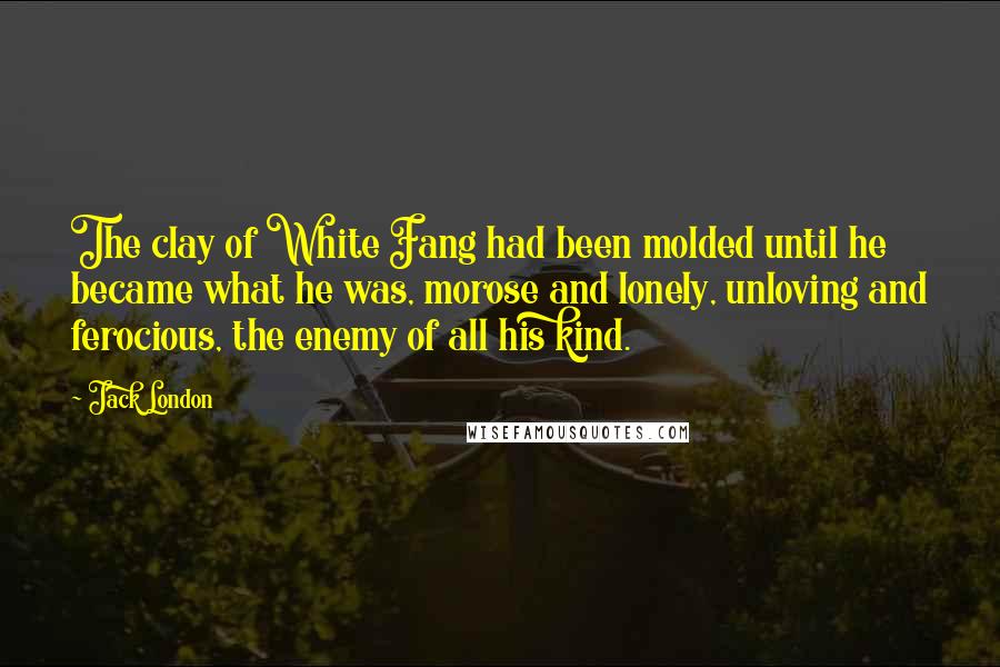 Jack London Quotes: The clay of White Fang had been molded until he became what he was, morose and lonely, unloving and ferocious, the enemy of all his kind.