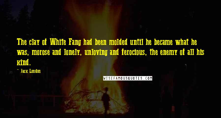 Jack London Quotes: The clay of White Fang had been molded until he became what he was, morose and lonely, unloving and ferocious, the enemy of all his kind.