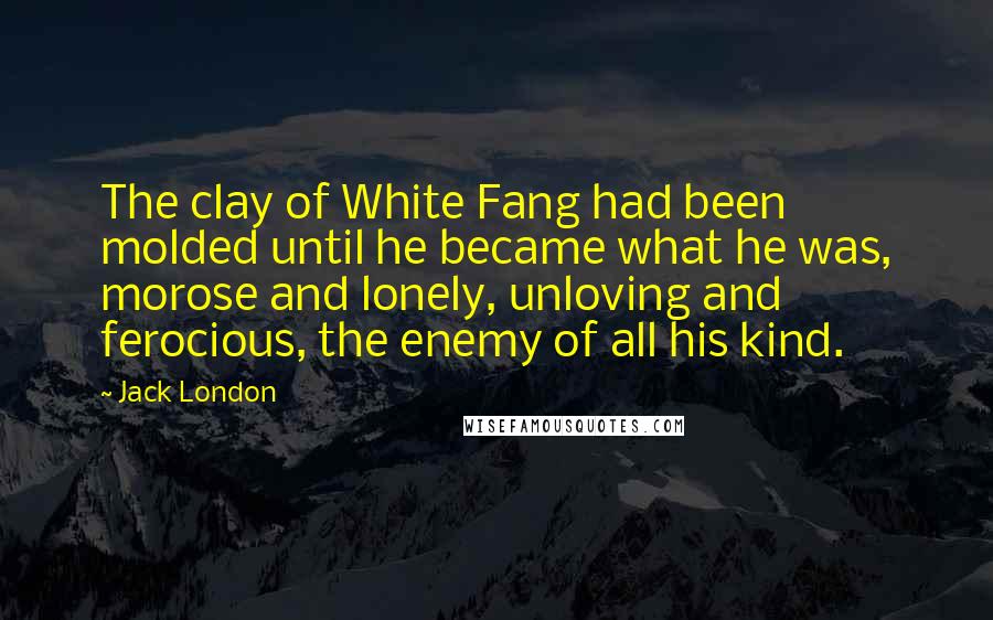 Jack London Quotes: The clay of White Fang had been molded until he became what he was, morose and lonely, unloving and ferocious, the enemy of all his kind.