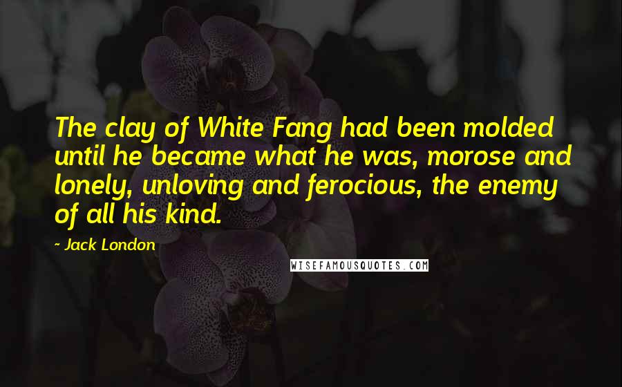 Jack London Quotes: The clay of White Fang had been molded until he became what he was, morose and lonely, unloving and ferocious, the enemy of all his kind.