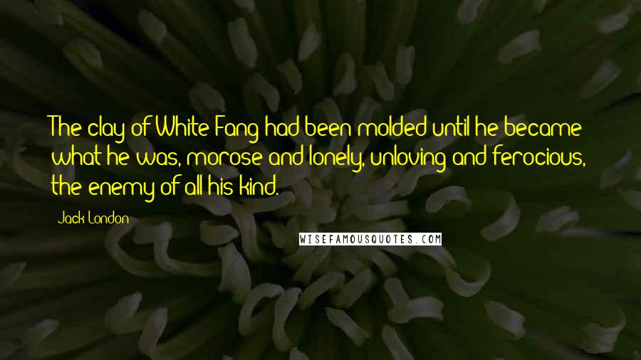 Jack London Quotes: The clay of White Fang had been molded until he became what he was, morose and lonely, unloving and ferocious, the enemy of all his kind.