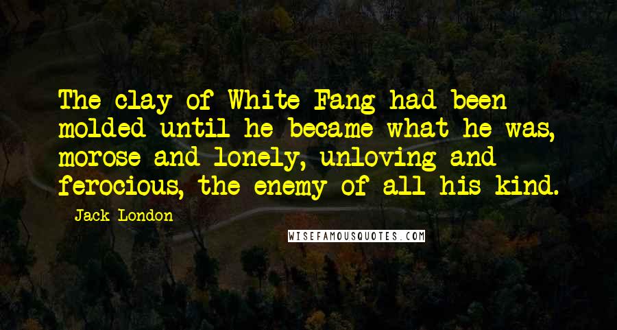 Jack London Quotes: The clay of White Fang had been molded until he became what he was, morose and lonely, unloving and ferocious, the enemy of all his kind.