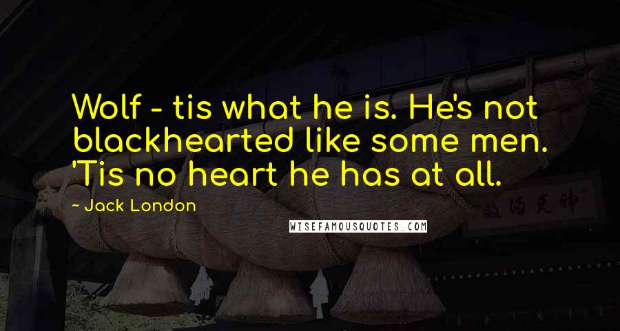 Jack London Quotes: Wolf - tis what he is. He's not blackhearted like some men. 'Tis no heart he has at all.