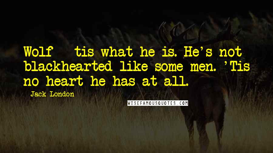 Jack London Quotes: Wolf - tis what he is. He's not blackhearted like some men. 'Tis no heart he has at all.