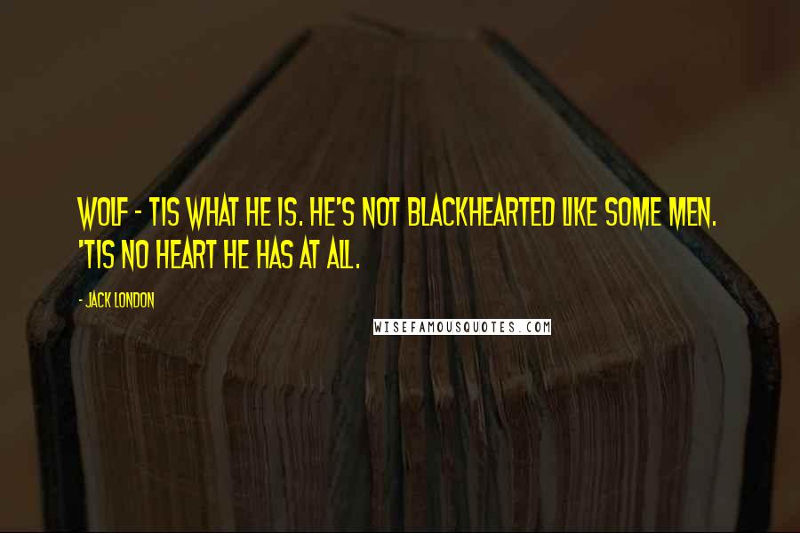 Jack London Quotes: Wolf - tis what he is. He's not blackhearted like some men. 'Tis no heart he has at all.