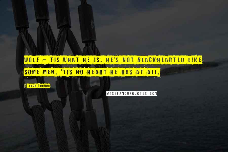 Jack London Quotes: Wolf - tis what he is. He's not blackhearted like some men. 'Tis no heart he has at all.