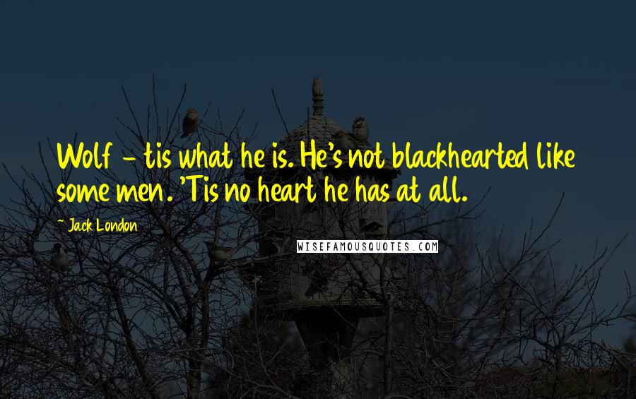 Jack London Quotes: Wolf - tis what he is. He's not blackhearted like some men. 'Tis no heart he has at all.