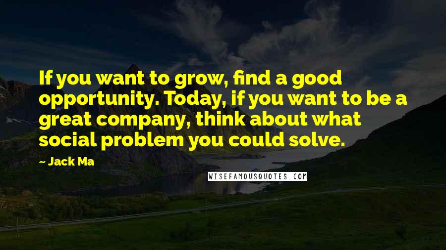 Jack Ma Quotes: If you want to grow, find a good opportunity. Today, if you want to be a great company, think about what social problem you could solve.