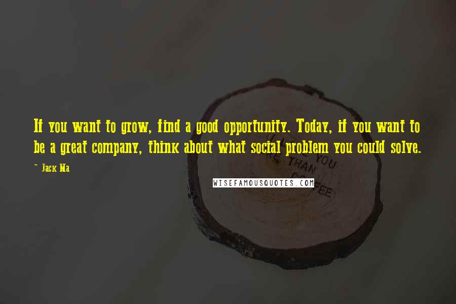 Jack Ma Quotes: If you want to grow, find a good opportunity. Today, if you want to be a great company, think about what social problem you could solve.