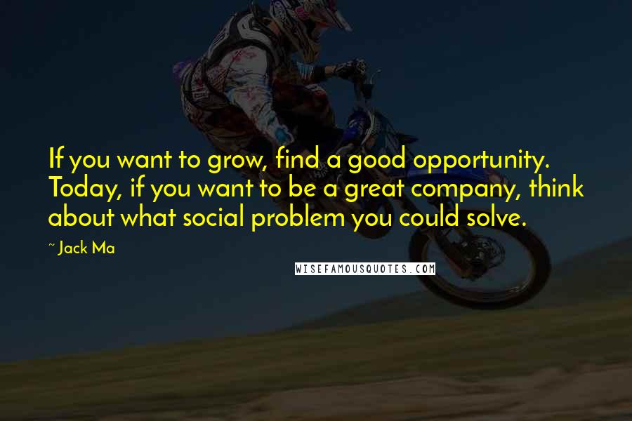 Jack Ma Quotes: If you want to grow, find a good opportunity. Today, if you want to be a great company, think about what social problem you could solve.