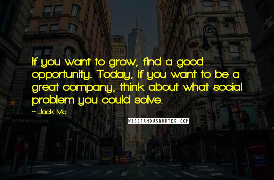 Jack Ma Quotes: If you want to grow, find a good opportunity. Today, if you want to be a great company, think about what social problem you could solve.