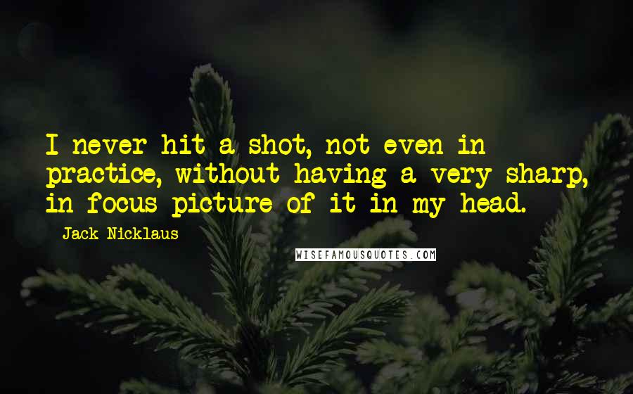 Jack Nicklaus Quotes: I never hit a shot, not even in practice, without having a very sharp, in-focus picture of it in my head.