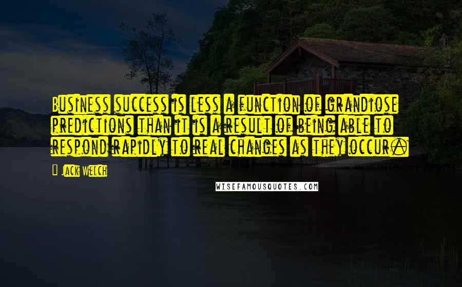 Jack Welch Quotes: Business success is less a function of grandiose predictions than it is a result of being able to respond rapidly to real changes as they occur.