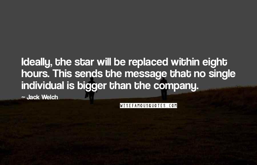 Jack Welch Quotes: Ideally, the star will be replaced within eight hours. This sends the message that no single individual is bigger than the company.