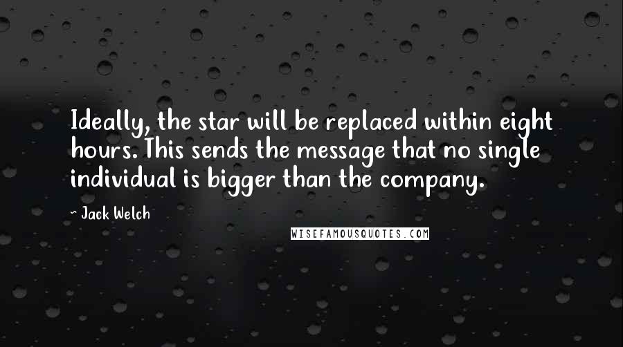 Jack Welch Quotes: Ideally, the star will be replaced within eight hours. This sends the message that no single individual is bigger than the company.