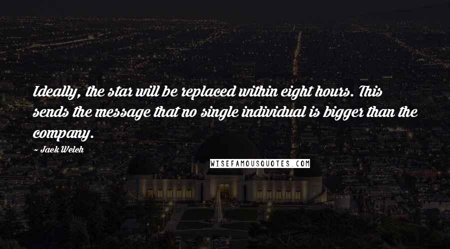 Jack Welch Quotes: Ideally, the star will be replaced within eight hours. This sends the message that no single individual is bigger than the company.