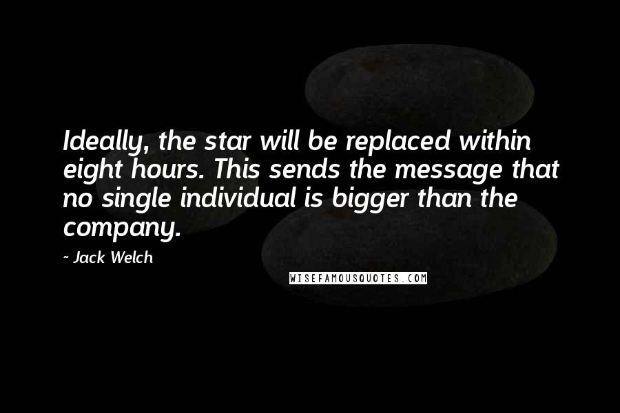 Jack Welch Quotes: Ideally, the star will be replaced within eight hours. This sends the message that no single individual is bigger than the company.