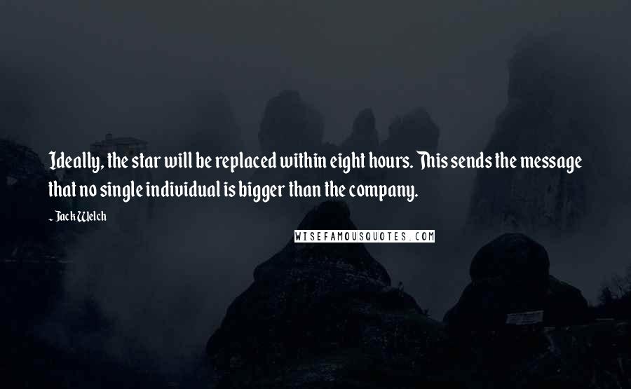 Jack Welch Quotes: Ideally, the star will be replaced within eight hours. This sends the message that no single individual is bigger than the company.