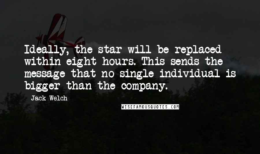 Jack Welch Quotes: Ideally, the star will be replaced within eight hours. This sends the message that no single individual is bigger than the company.