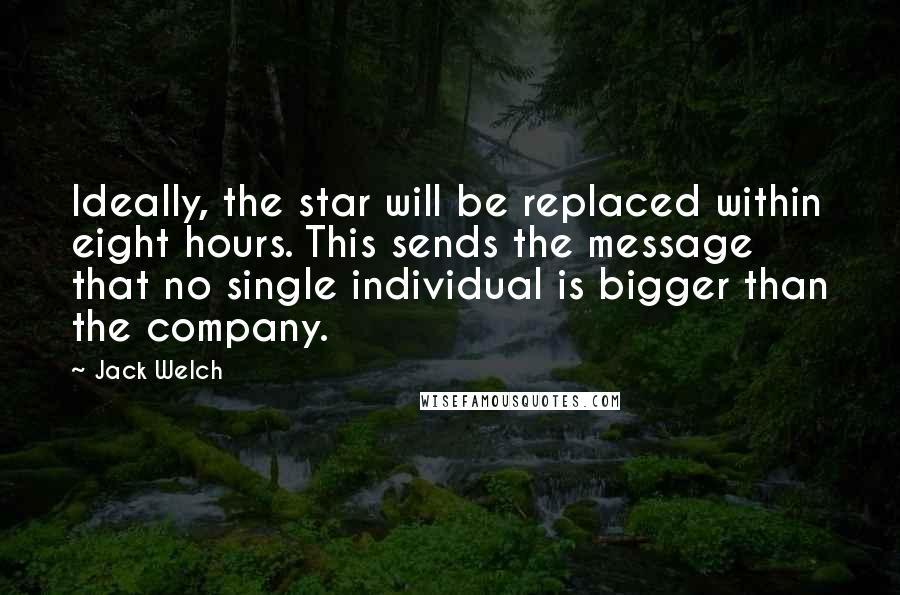 Jack Welch Quotes: Ideally, the star will be replaced within eight hours. This sends the message that no single individual is bigger than the company.