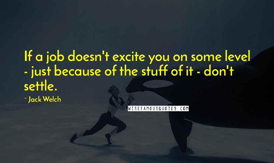 Jack Welch Quotes: If a job doesn't excite you on some level - just because of the stuff of it - don't settle.