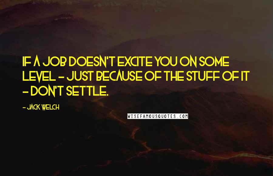 Jack Welch Quotes: If a job doesn't excite you on some level - just because of the stuff of it - don't settle.