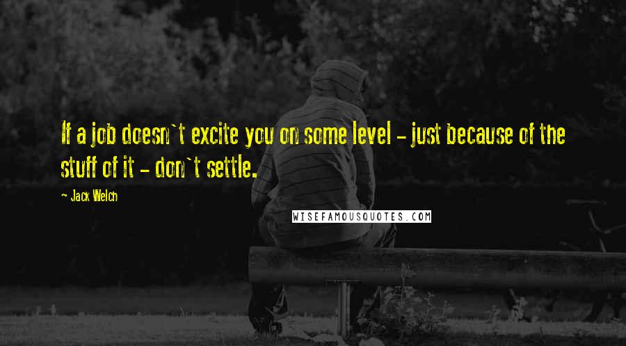 Jack Welch Quotes: If a job doesn't excite you on some level - just because of the stuff of it - don't settle.