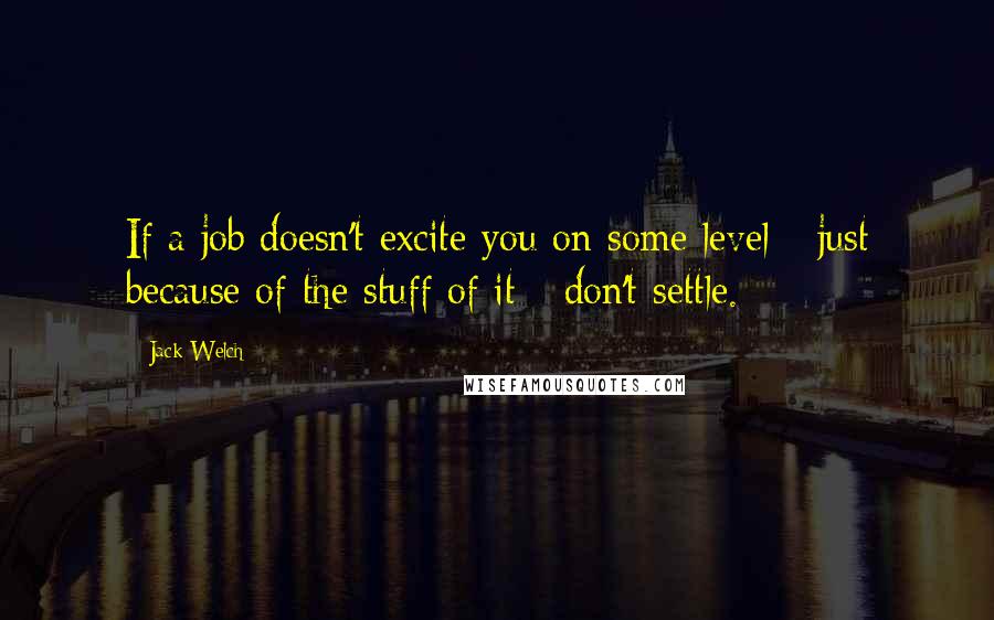 Jack Welch Quotes: If a job doesn't excite you on some level - just because of the stuff of it - don't settle.